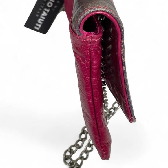 Italian Leather Floral Clutch Dark Pink‎ Evening Bag - Picture 11 of 16